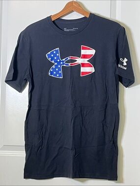 Under Armour Black Short-Sleeve Tee with American Flag UA Logo